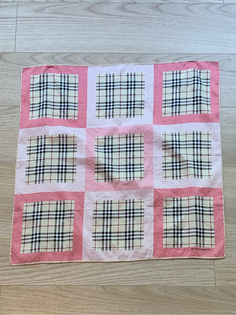 Burberry Vintage Pink and Plaid Square Scarf